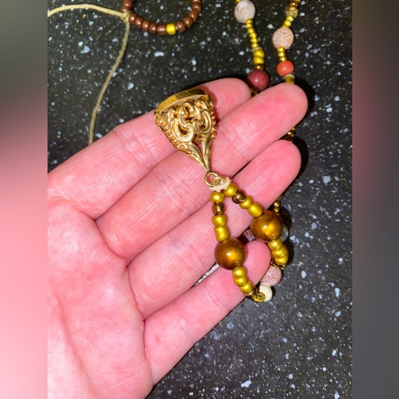 Handmade Boho Hemp Necklace with New & Upcycled Beads Unique Vintage Centrepiece - Picture 5 of 6